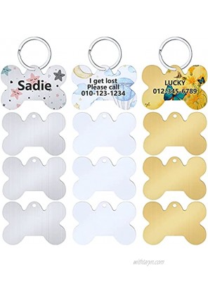 9 Pieces Sublimation Blank Dog Tags Custom Aluminum Dog ID Tag Key Chain Pet Tag Personalized Tag for Dog Pet DIY Craft Supplies Bone StyleStyle