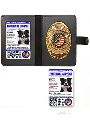 Emotional Support Dog Badge & Leather Wallet with 2 Custom Photo ID’s & Registration on US Service Dogs Registry