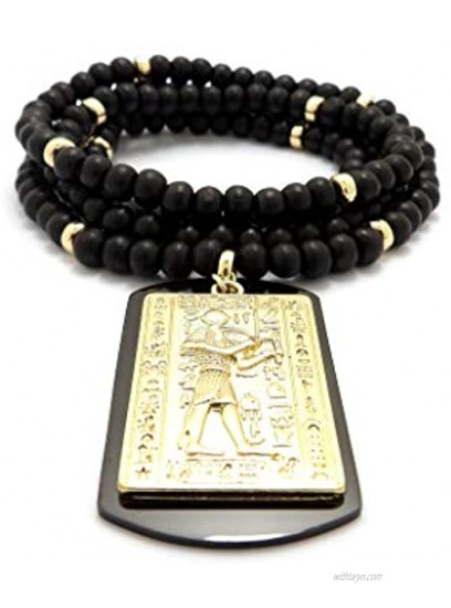 Fashion 21 Egypt Pharaoh King Pyramid Ankh on Dog Tag Pendant 6mm 30 Wooden Bead Necklace Many Styles