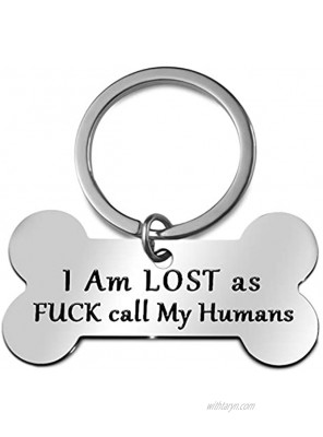 Funny Pet Dog Tag Keychain for Cats Dogs ID Tag Owner Personalized I'm Lost My New Puppy Engraved Bone Shape