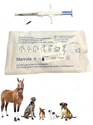 Manruta 5 Pack Animal ID Microchip for Horse Dogs Sheep Pig and Pets with 15 Digit ID Number Universal Standard Large Size 2.12X12mm