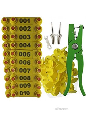 Millie Sheep Ear Tag Plier & 001-100 Numbered Goat Ear TagsNumber Plastic Livestock Ear Tag Animal Tag & 2Pcs Ear Tag Pins,Yellow or Green Brand: Millie