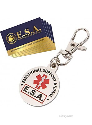 - Official Emotional Support Animal ESA Round Hanging ID Tag Hang from a Collar Vest Harness or Leash. Great Identification for Small and Large Emotional Support Dogs Includes Five ESA Information Cards