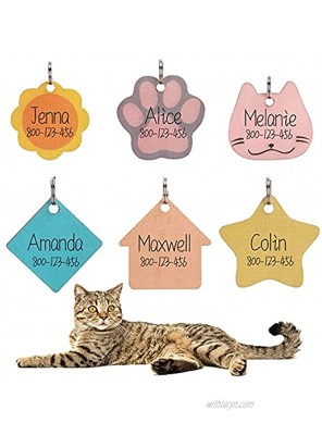 PUPTECK 6 PCS Pet ID Tags Wooden Collar Accessories Dog ID Tag for Cats Rabbits Personalized Lightweight Handwriting and Cute Shapes