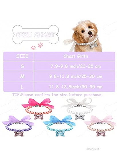 5 Pieces Fancy Pet Pearl Necklace Diamond Crystal Dog Pearl Necklace Collars with Bling Rhinestones Bone Dog Pearl Jewelry Set Wedding Collar for Puppy Pets Dogs S