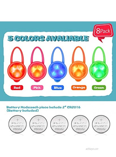 8 Pieces Dog Collar Light Waterproof Silicon Dog Collar Light LED Night Pet Safety Strobe Harness Leash Necklace Lights for Walking Camping Warning Reflective Gear Accessories