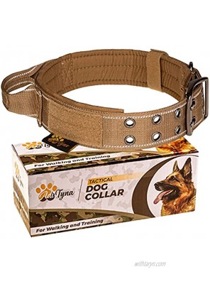 ADITYNA Tactical Dog Collar with Handle for Training and Walking Heavy-Duty and Adjustable Extra Wide with Reflective Stitching for Medium Large X-Large Puppies Includes 2 Custom Patches
