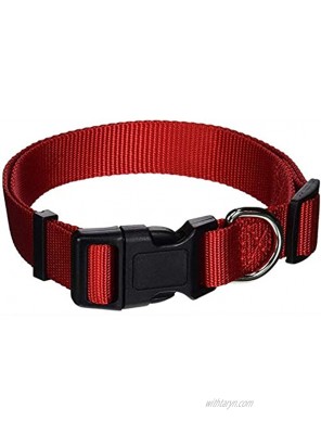 AEDILYS Adjustable Nylon Dog Collar Classic Solid Colors for Small Sized Dogs Neck 11-17 inch Red