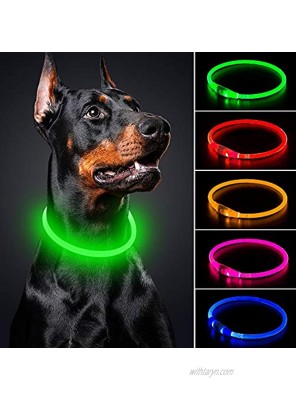 BSEEN LED Dog Collar Cuttable Water Resistant Glowing Dog Collar Light Up USB Rechargeable Pet Necklace Loop for Small Medium Large Dogs Neon Green