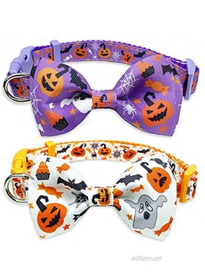Halloween Dog Collar with Bow Tie Holiday Pumpkin Jack-O-Lantern Collar for Small Medium Large Dogs Pets Puppies Large
