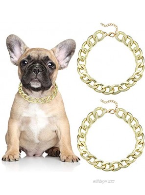 Hicarer 2 Pieces 14 Inch Metal Gold Link Chain Necklace Pet Chain Collar Adjustable Pet Jewelry and Accessories for Dogs Bulldog Chihuahua Yorkie Mini Breeds