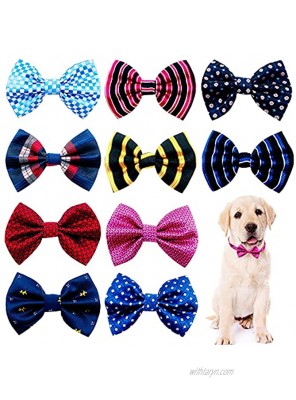 JpGdn 10pcs Small Dog Bowties for Puppy Doggy Medium Boys Girs Plaid Pet Bow Ties Adjustable Bows Party Costumes Grooming Accessories