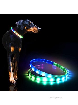 Led Dog Collar- USB Rechargeable Lighted Collar Band Color Changeable Light Up Pet Collars Cuttable Dog Safety Lights Glow in The Dark Dog Collars for Night Walking Fit for Small  Medium  Large Dog