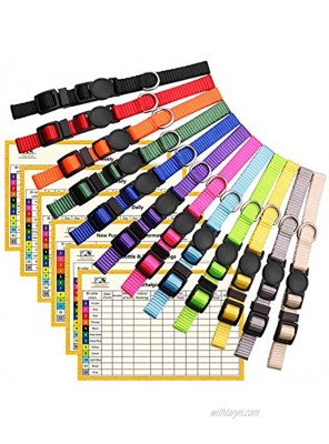 Puppy Collars for Litter Puppy ID Collars Whelping Supplies Soft Nylon Breakaway Coloured Collars with 6 Record Keeping Charts