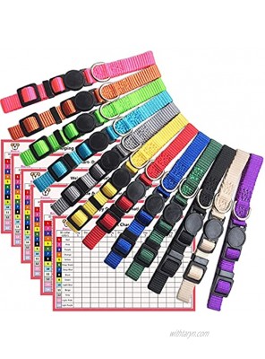 Puppy ID Collar Identification Soft Nylon Adjustable Breakaway Safety Whelping Litter Collars for Newborn Pets with Record Keeping Charts 12pcs Set S