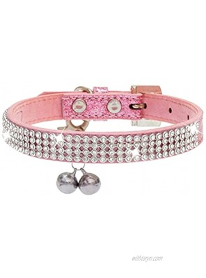 PUPTECK Basic Adjustable Cat Collar with Bling Diamante and Double Bells for Kitten and Small Puppy Fashion and Shining