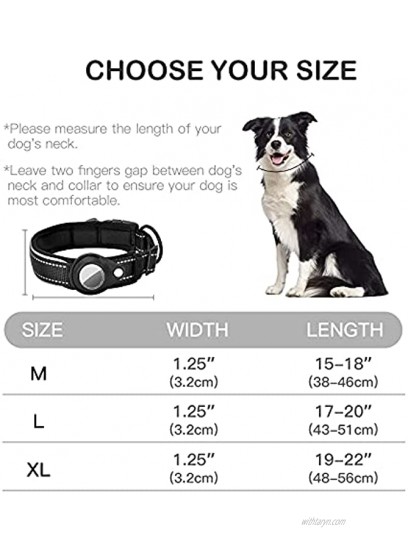 Reflective Airtag Dog Collar FEEYAR Padded Apple Air Tag Dog Collar Heavy Duty Dog Collar with Airtag Holder Case Adjustable Air Tag Accessories Pet Collar for Medium Large Dogs