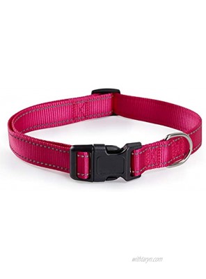 Reflective Dog Collar with Buckle Adjustable Safety Nylon Collars for Small Medium Large Dogs Pink S