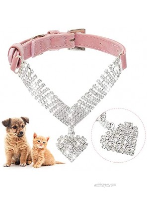 Rhinestone Dog Collar Cute Bling Pet Puppy Cat Crystal Collars for Girls Soft Adjustable Sparkling Jeweled Pink Necklace
