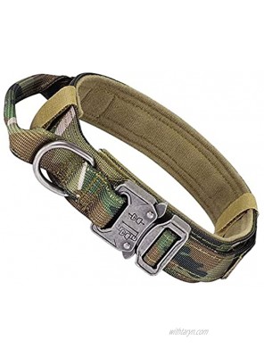 Tactical Dog Collar Premium Nylon Adjustable Dog Collars with Handle Heavy Duty Metal Reinforce Buckle D Ring Soft Cotton Pad Military Training Collar for Small Medium Large Dogs