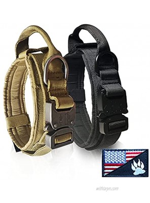 Tactical Dog Collar,Military Dog Collar with Handle,Nylon Adjustable Dog Collar with Heavy Metal Buckle and American Flag W Dog Tracker Paw Patch for Medium and Large Dogs