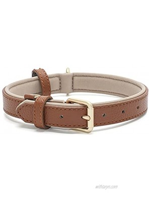 Tanpie Genuine Leather Dog Collar for Large Medium Small Dogs Classic Soft Breathable Waterproof Collars Brown Small