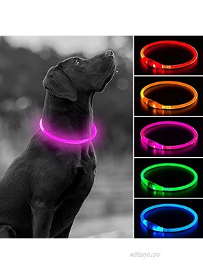 USB Rechargeable LED Dog Collar Glow in The Dark Led Pet Collar Water Resistant Cuttable TPU Light Up Collars for Small Medium Large Dogs