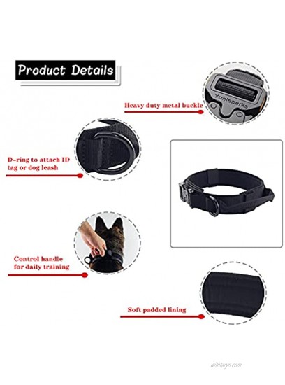 Yunlep Adjustable Tactical Dog Collar Military Nylon Heavy Duty Metal Buckle with Control Handle for Dog Training