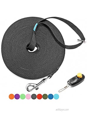BAAPET 15 ft 20 ft 30 ft 50 ft 100 ft Long Training Leash for Dog Cat Training Play Camping or Backyard Lead with Free Training Clickers for Small Medium and Large Dogs or Cats