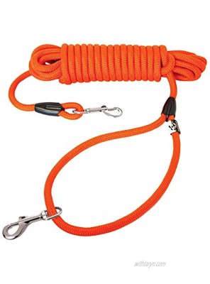 Downtown Pet Supply Heavy Duty Corded Dog Leash Thick Comfort Woven Recall Obedience Training Orange and Black Slip Lead 50 Foot Orange