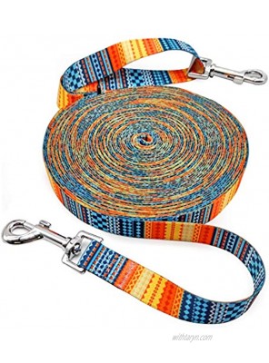 Mycicy Colorful Nylon Long Dog Leash Obedience Recall Training Agility Lead，12ft 20ft 30ft 50ft Training Leash for Small Medium Large Dogs Tribal Pattern Printer