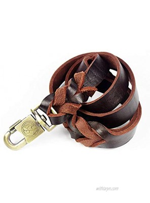 PESHOUCO Leather Braided Dog Leash Water Resistant Heavy Duty Woven Leash for Large Medium Small Dog Breeds with Lock Design Clasp Leads Rope for Dogs Training Walking Brown 47Lx0.8W inch