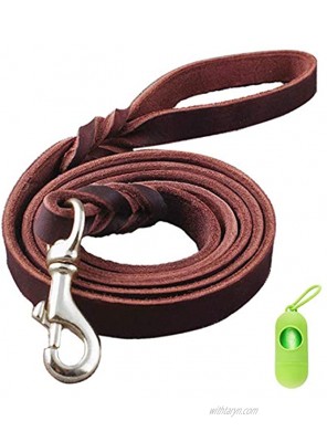 TVMALL Dog Leash for Large Medium Small Dogs Braided Genuine Leather Behavior Training Leads Rope 0.5 Inch Wide by 6.9 5.2 4ft Long Brown for Outdoor Adventure Hiking Camping Walking