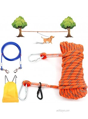 50 FT Dog Tie Out Cable for Camping and 10FT Dog Runner Cable for Yard for Small Medium Large Dogs up to 200lbs Dog Lead for Yard Camping Parks Outdoor Events