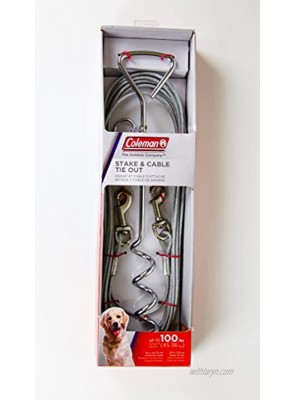 Coleman Stake and Cable Tie Out for Small to Large Dog Pets Heavy Duty 25 Feet Steel Cable with Poly Vinyl Coating 18Inch Corkscrew Stake Up to 100lbs Silver