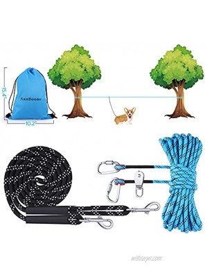Dog Camping Gear Dog Tie Out Cable for Camping and 6.5 Ft Dog Runner Cable 50 Ft Portable Overhead Trolley System Dog Lead for Yard Camping Parks Outdoor Events