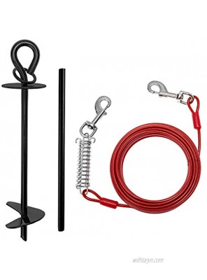 Dog Tie Out Cable and Stake Extra Durable 14 Rustproof Stake and 30 Feet Heavy Duty Cable with Shock-Absorbing Spring Suitable for Small Medium Large Dogs up to 100lbs Outdoor Yard and Camping