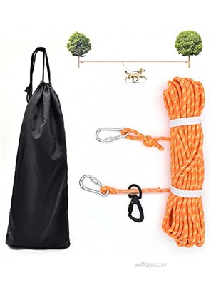 Dog Tie Out Cable for Camping 50ft 100ft Overhead Trolley System for Dogs up to 300lbs Reflective Luminous Diameter 6mm Dog Lead Dog Runner Cable for Yard Training Running Camping Hiking Outdoor