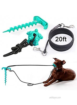 Dog Tie Out Cable Stake 20 ft for Dogs Up to 90 110 Pounds,Great for Camping Training Playing and dog leads for yard- with 1 Dog Chew Toys Bal