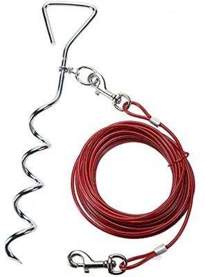 Erfo Dog Tie Out Cable and Stake 16.5'' Dog Stake and 20FT Cable for Small to Medium Dogs,Red