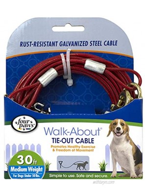 Four Paws Medium Weight Dog Tie Out Cable Red 30 Feet