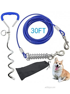 PeiterWeit Dog Tie Out Cable and Stake 30FT with Shock-Absorbing Spring Suitable for Training in Outdoor Yard and Camping