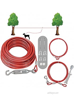 SHUNAI Dog Tie Out Cable Set -50 100 Ft Dog Run Aerial Trolley System with 10 Ft Pulley Runer Line Runer System Heavy Duty for Dogs Up to 125Lbs No Hurt to Trees Design