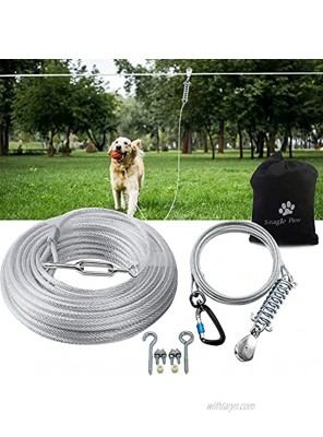 Snagle Paw Dog Tie Out Runner for Yard,Trolley System for Large Dogs,Heavy Duty Dog Aerial Run Cable with 10ft Pulley Runner Line for Dogs Up to 125lbs,Yard or Camping,75ft 100ft