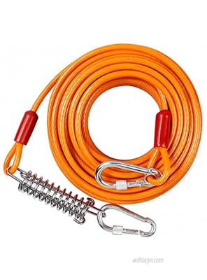 Tie Out Cable for Large Dog 6.5mm Extra Thick Dog Runner for Yard 30 40 50ft Dog Run Leash with Spring Heavy Duty Swivel Hooks and Reflective Rustproof Dog Lead for Camping up to 250lbs Orange