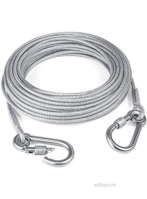 Tresbro 15 30 50Ft Reflective Dog Tie Out Cable for Dogs Up to 250 Pounds Steel Wire Dog Leash Cable with Stainless Dual Fix Buckle Lightweight and Durable Dog Chains Outside for Outdoor,Yard,Camping