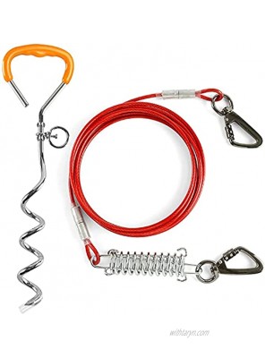 XiaZ Dog Tie Out Cable and Stake 10 FT Dog Runner Cable with Swivel Hook and Shock Absorbing Spring Dog Lead for Yard Outdoor and Camping for Small to Medium Pets Up to 120 LBS
