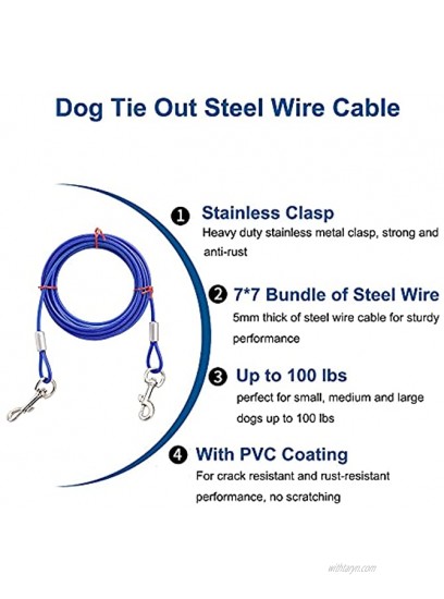 YUDOTE Dog Tie Out Cable Chains 10 ft for Small Medium Large Dogs Up to 100 lbs Dog Leash for Outdoor Yard Camping