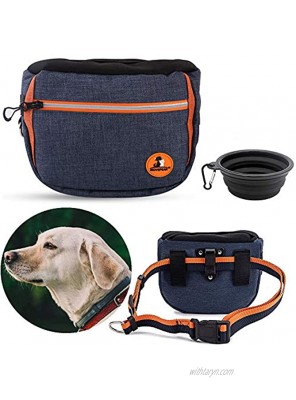 MYKOMI Pet Dog Treat Pouch Waist Bag Auto Closing Waterproof Oxford Adjustable Training Belt Bags with Poop Bag Dispenser + Dog Collapsible Bowl for Dog Cat Running Walking Feeding
