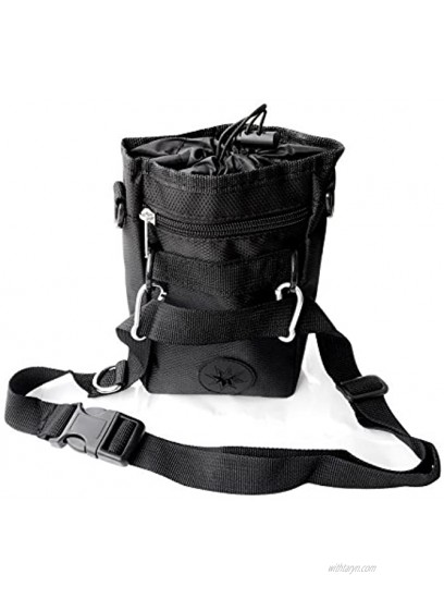 Pet Treat Training Pouch Dog Treat Bag for Training Outdoor Walking with Pet Clicker Foldable Bowl Toy Drawstring Inner Reflector Adjustable Waist Belt Black
